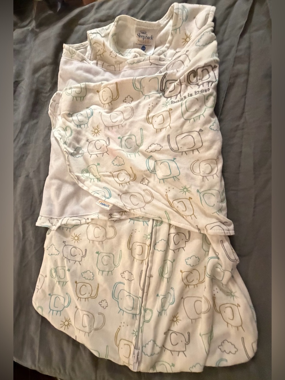 HALO SleepSack Swaddle NB Elephant Print Wearable Blanket